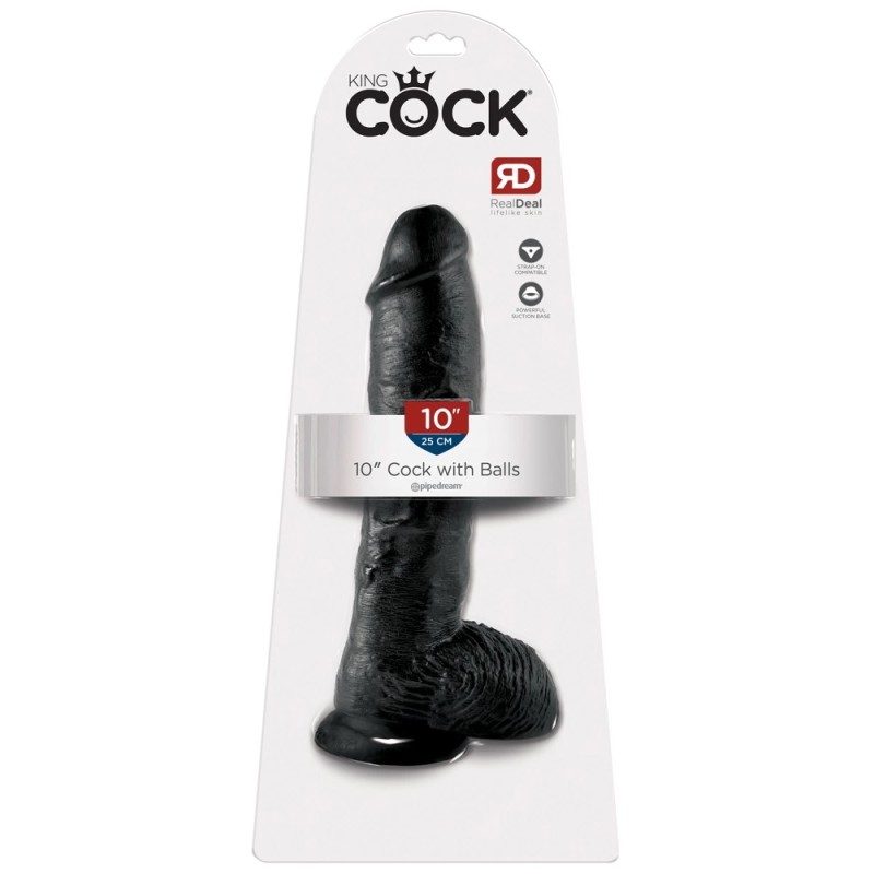 King Cock - Realistyczne Dildo Z Żołędziem Jądrami I Żyłkami 25 CM Czarny